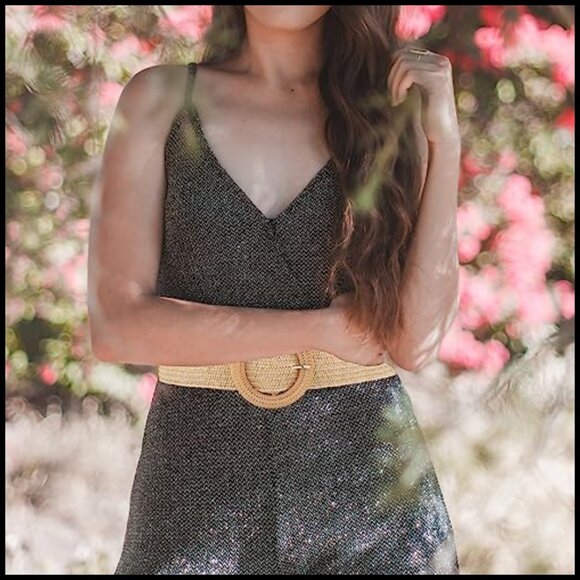 Braided Straw Dress Belts with Wooden Buckle - Wide Waist Belts for Summer main image 3